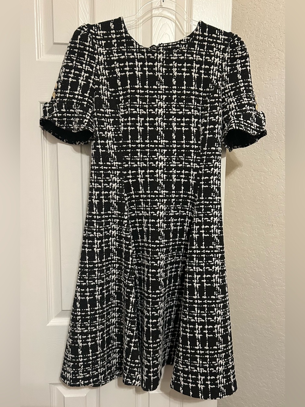 DKNY Black & White Plaid Fit-and-Flare Dress